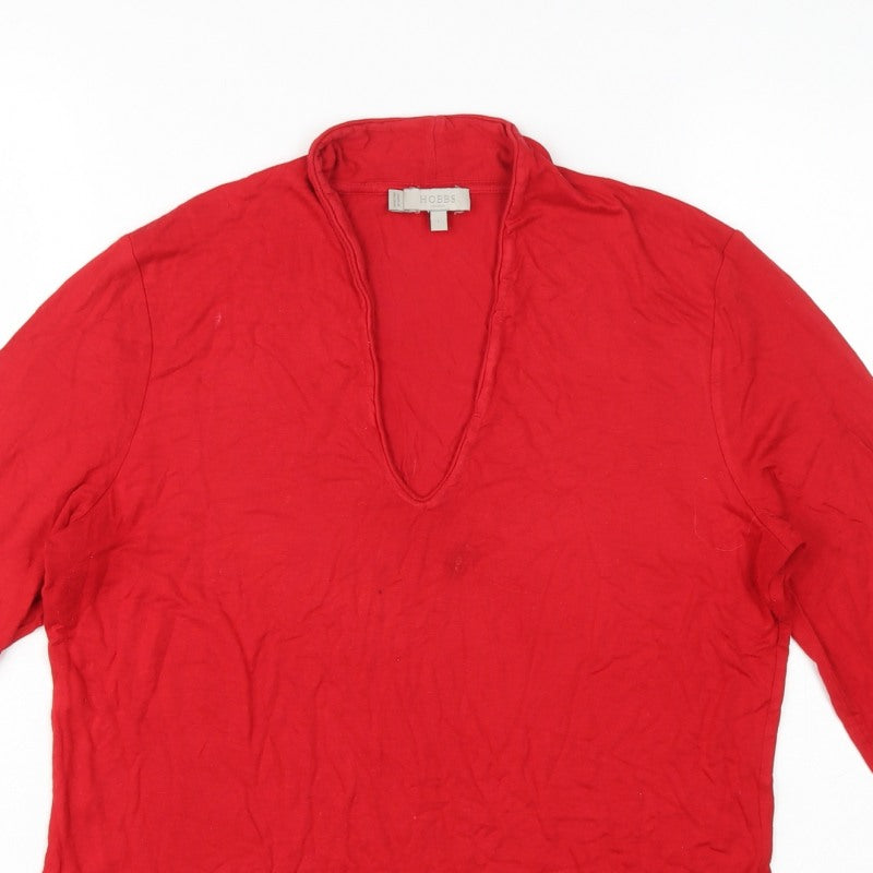 Hobbs Women Red L V-Neck 3/4 Flared Sleeve Jersey Top