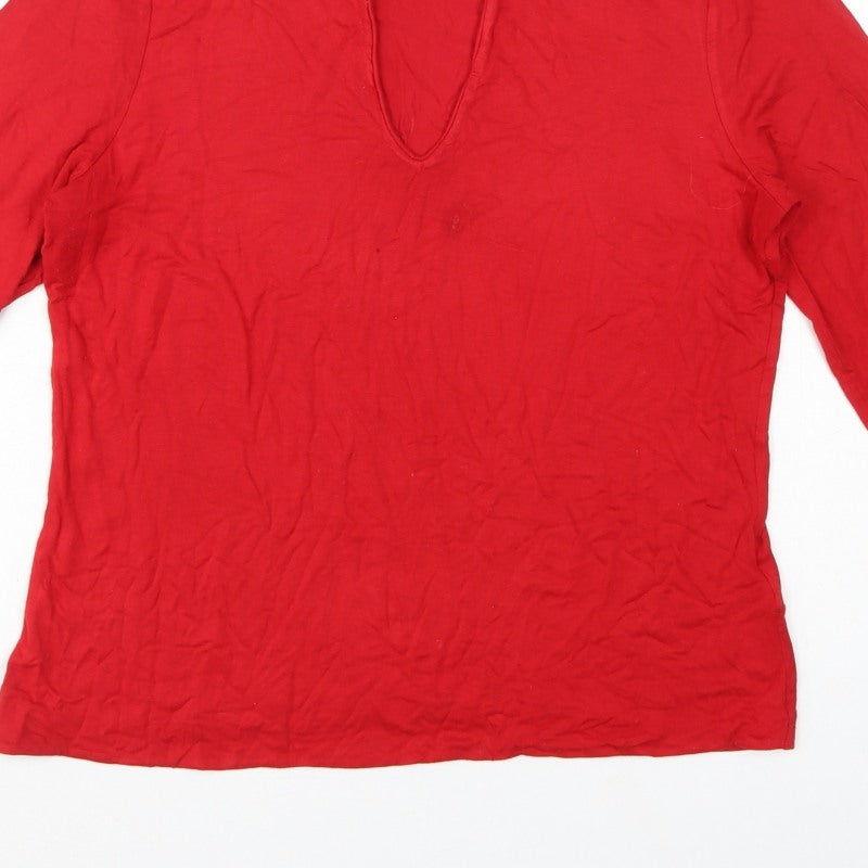 Hobbs Women Red L V-Neck 3/4 Flared Sleeve Jersey Top