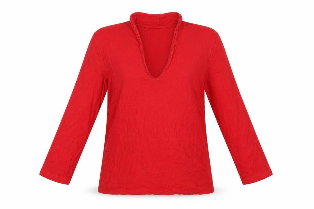 Hobbs Women Red L V-Neck 3/4 Flared Sleeve Jersey Top