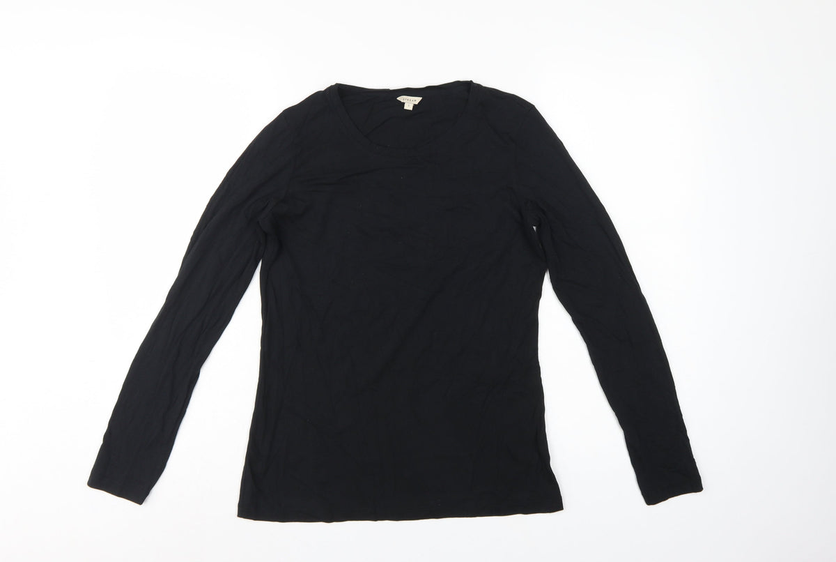 Jigsaw Women’s Black Size S Basic Long Sleeve Crew Neck Modal Cotton T-Shirt