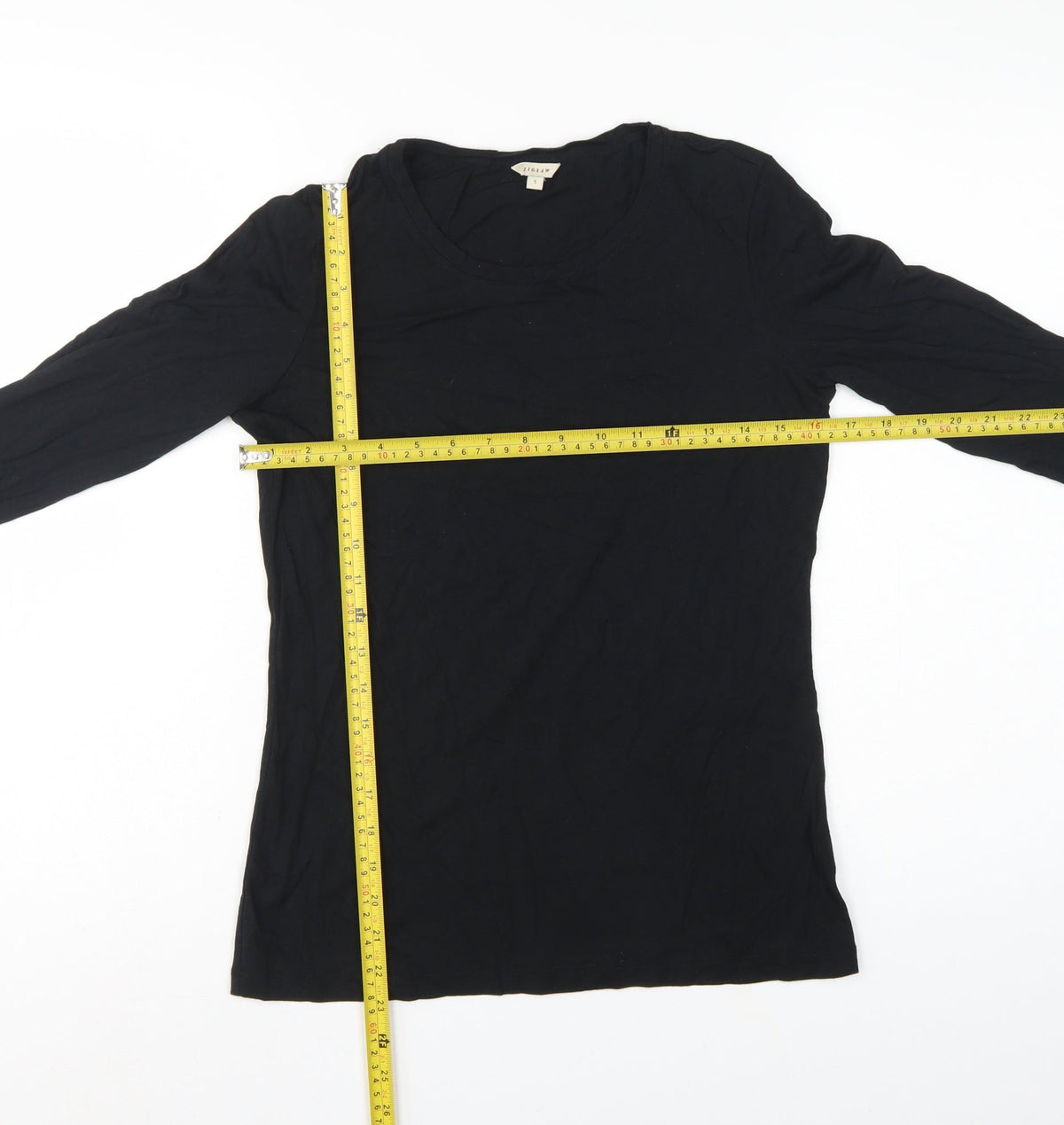 Jigsaw Women’s Black Size S Basic Long Sleeve Crew Neck Modal Cotton T-Shirt
