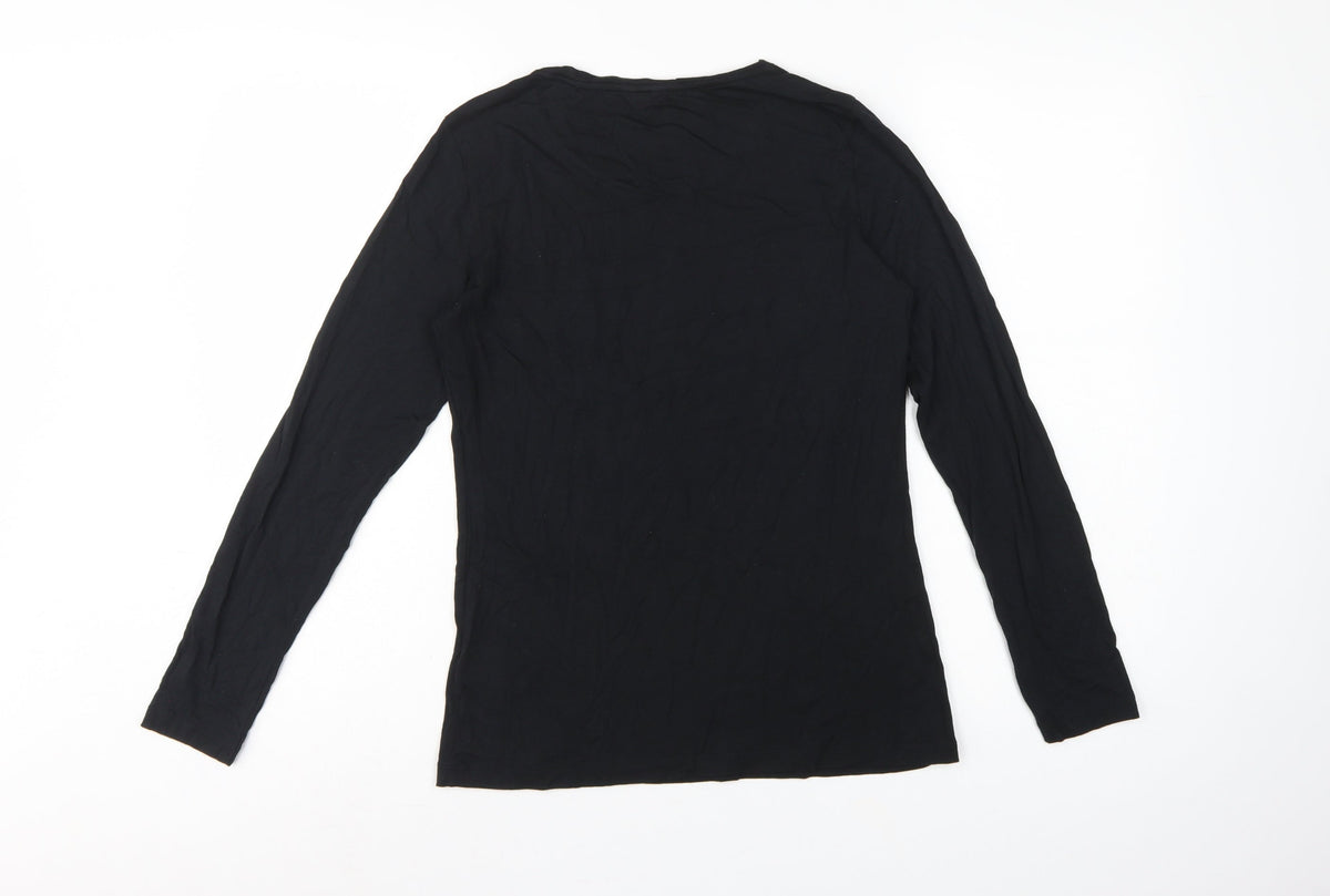 Jigsaw Women’s Black Size S Basic Long Sleeve Crew Neck Modal Cotton T-Shirt