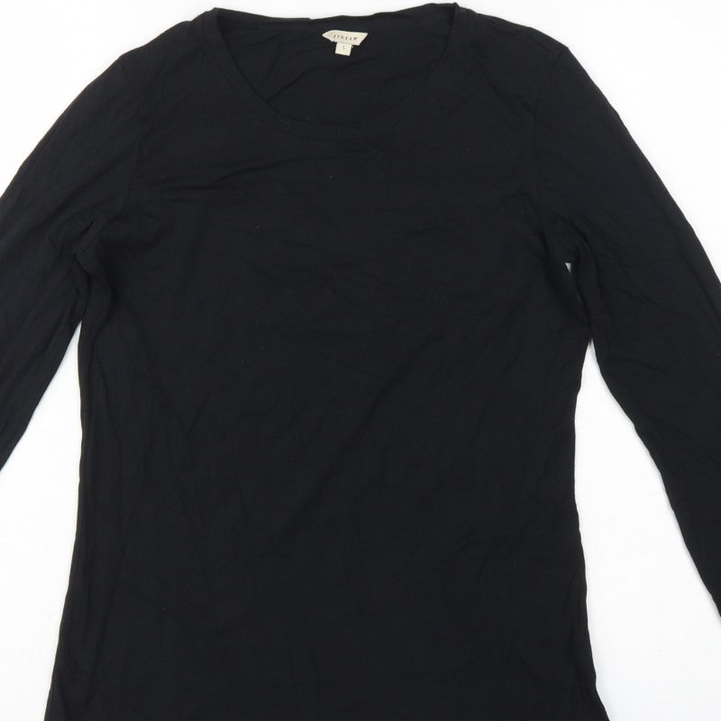 Jigsaw Women’s Black Size S Basic Long Sleeve Crew Neck Modal Cotton T-Shirt