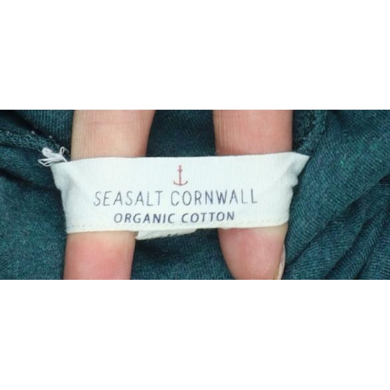 Seasalt Cornwall Women Green UK 12 Organic Cotton Roll Neck Basic Top