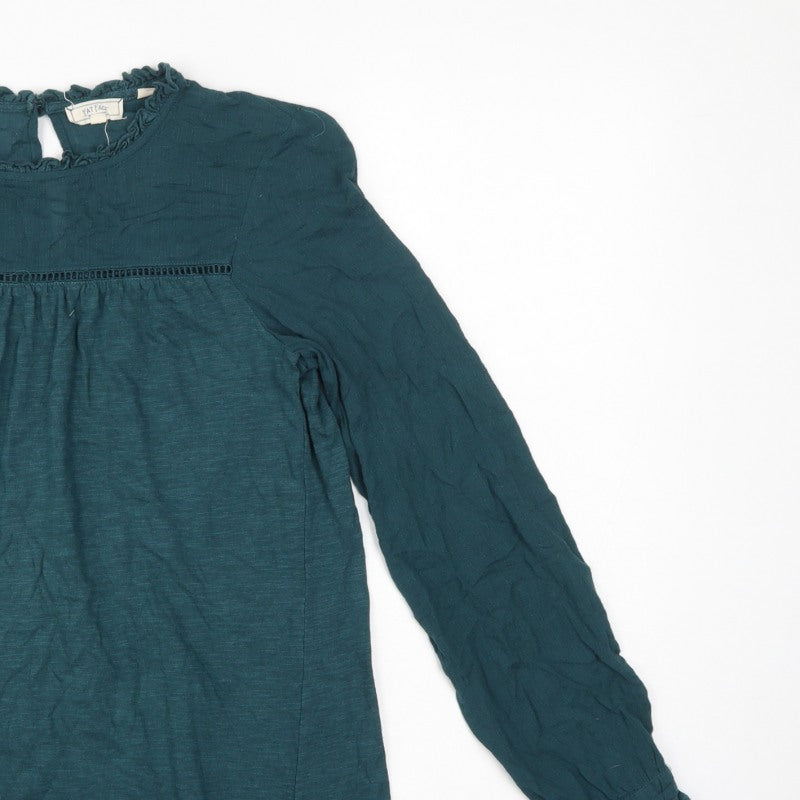FatFace Women Green UK 8 Tunic Blouse Ruffle Balloon Long Sleeve