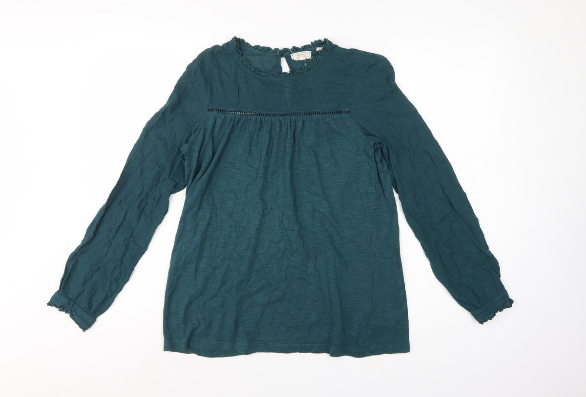 FatFace Women Green UK 8 Tunic Blouse Ruffle Balloon Long Sleeve