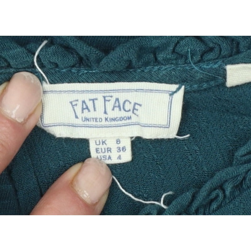 FatFace Women Green UK 8 Tunic Blouse Ruffle Balloon Long Sleeve