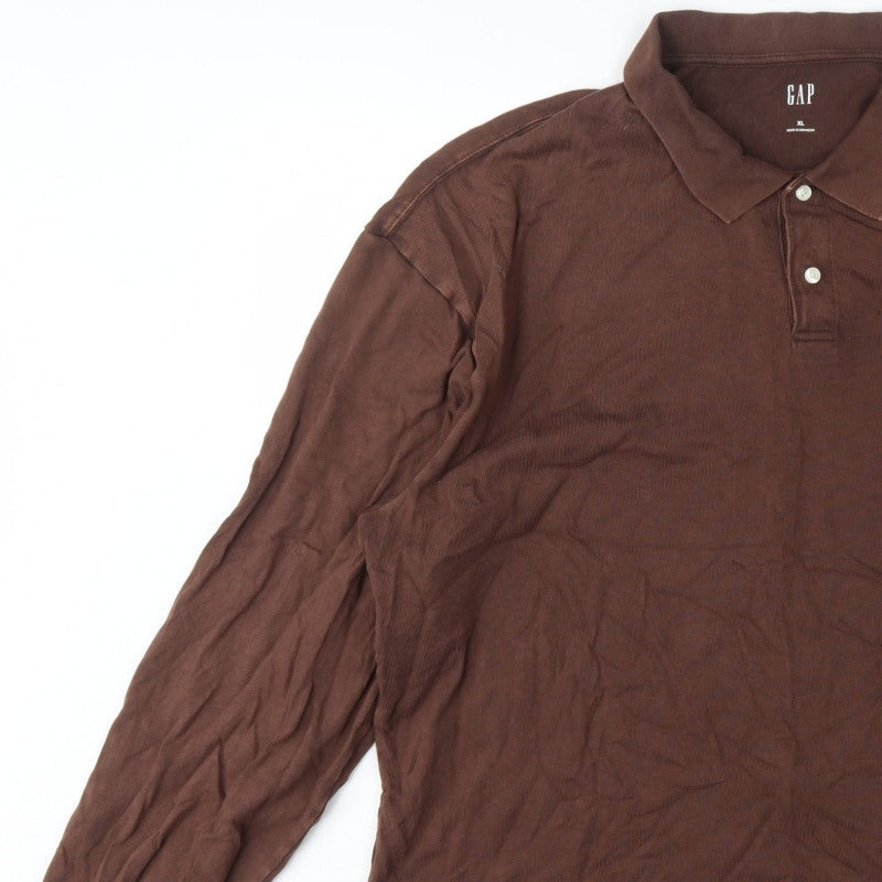 GAP Men’s Brown XL Long Sleeve Cotton Polo Shirt Classic