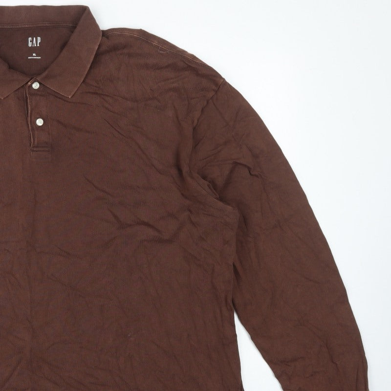 GAP Men’s Brown XL Long Sleeve Cotton Polo Shirt Classic