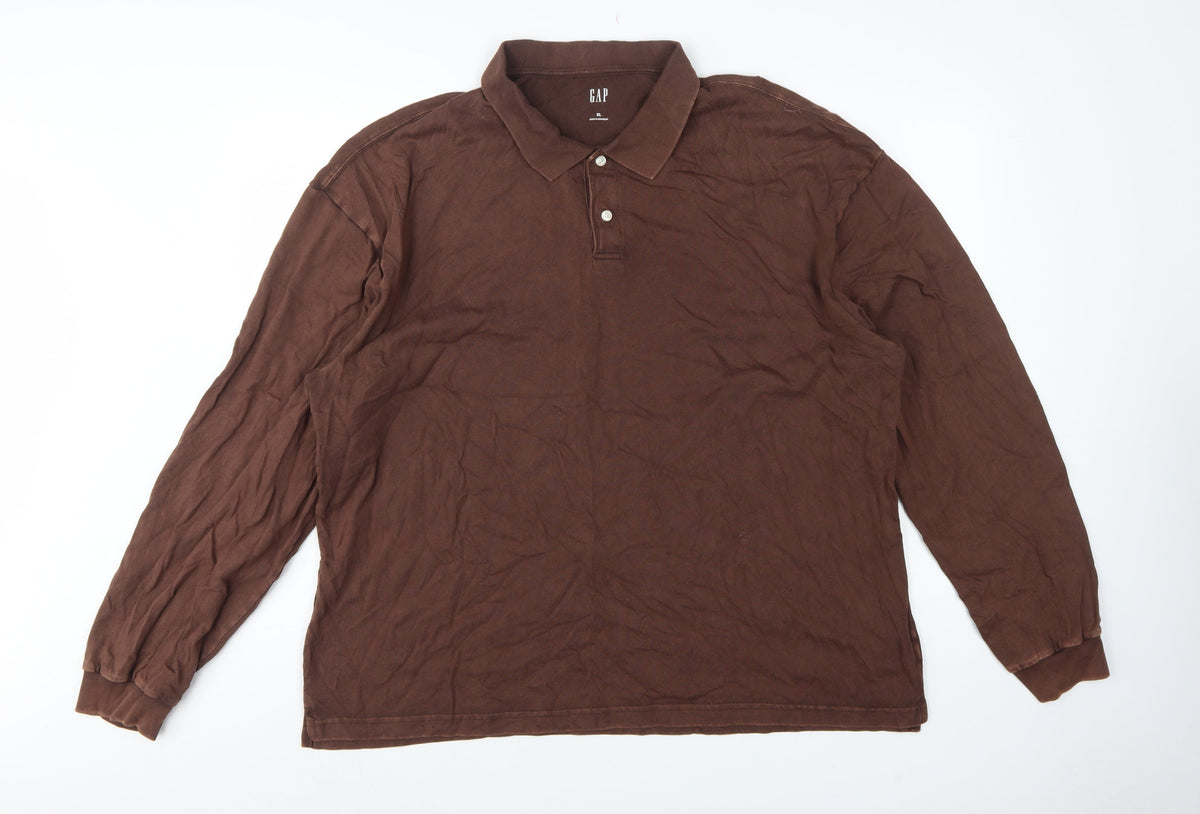 GAP Men’s Brown XL Long Sleeve Cotton Polo Shirt Classic