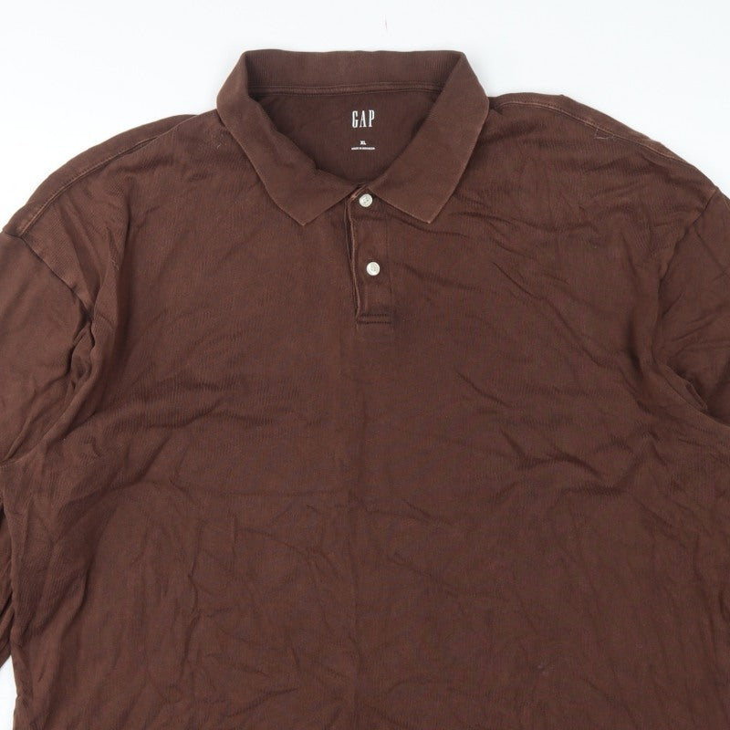 GAP Men’s Brown XL Long Sleeve Cotton Polo Shirt Classic