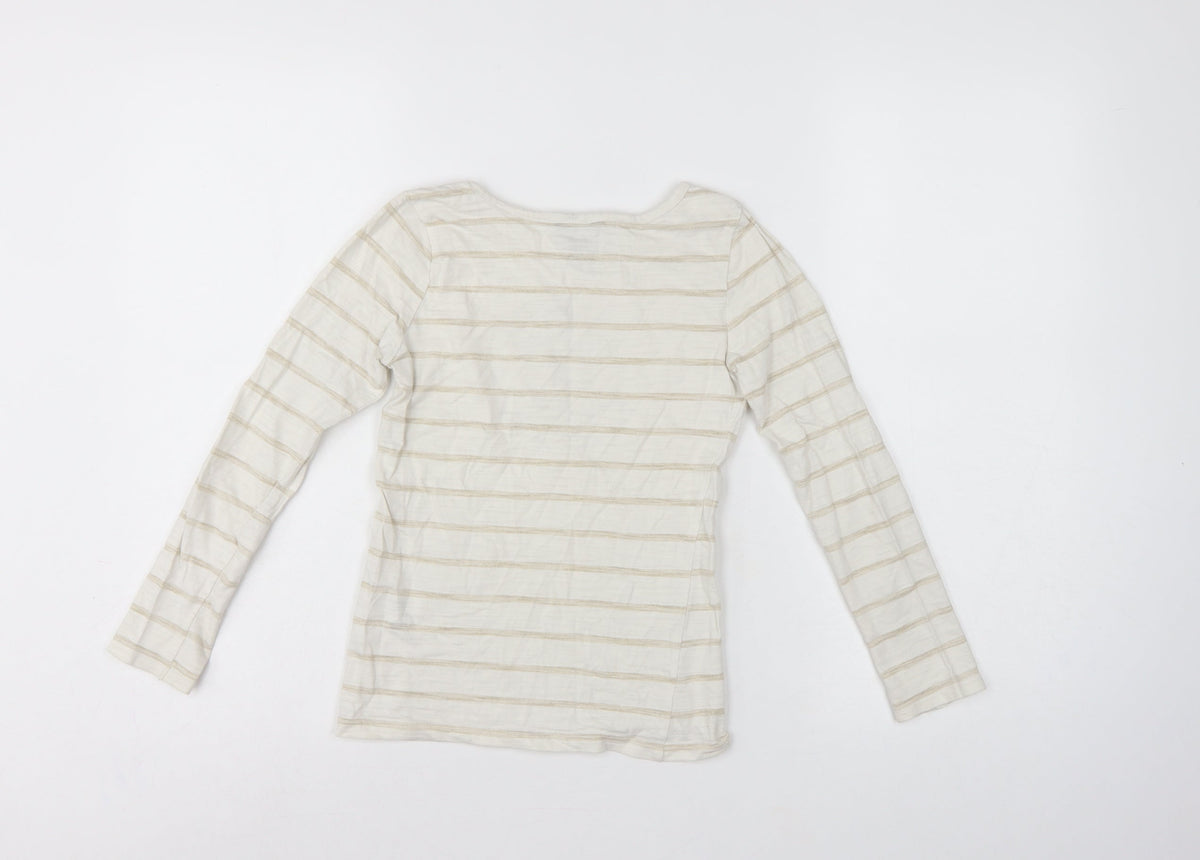 Nautica Girls Ivory Striped Anchor Long Sleeve Basic T-Shirt Size 8 Years