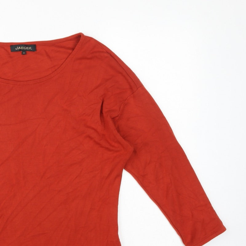 Jaeger Women Red XS Viscose Jersey 3/4 Sleeve Scoop Neck Basic Top