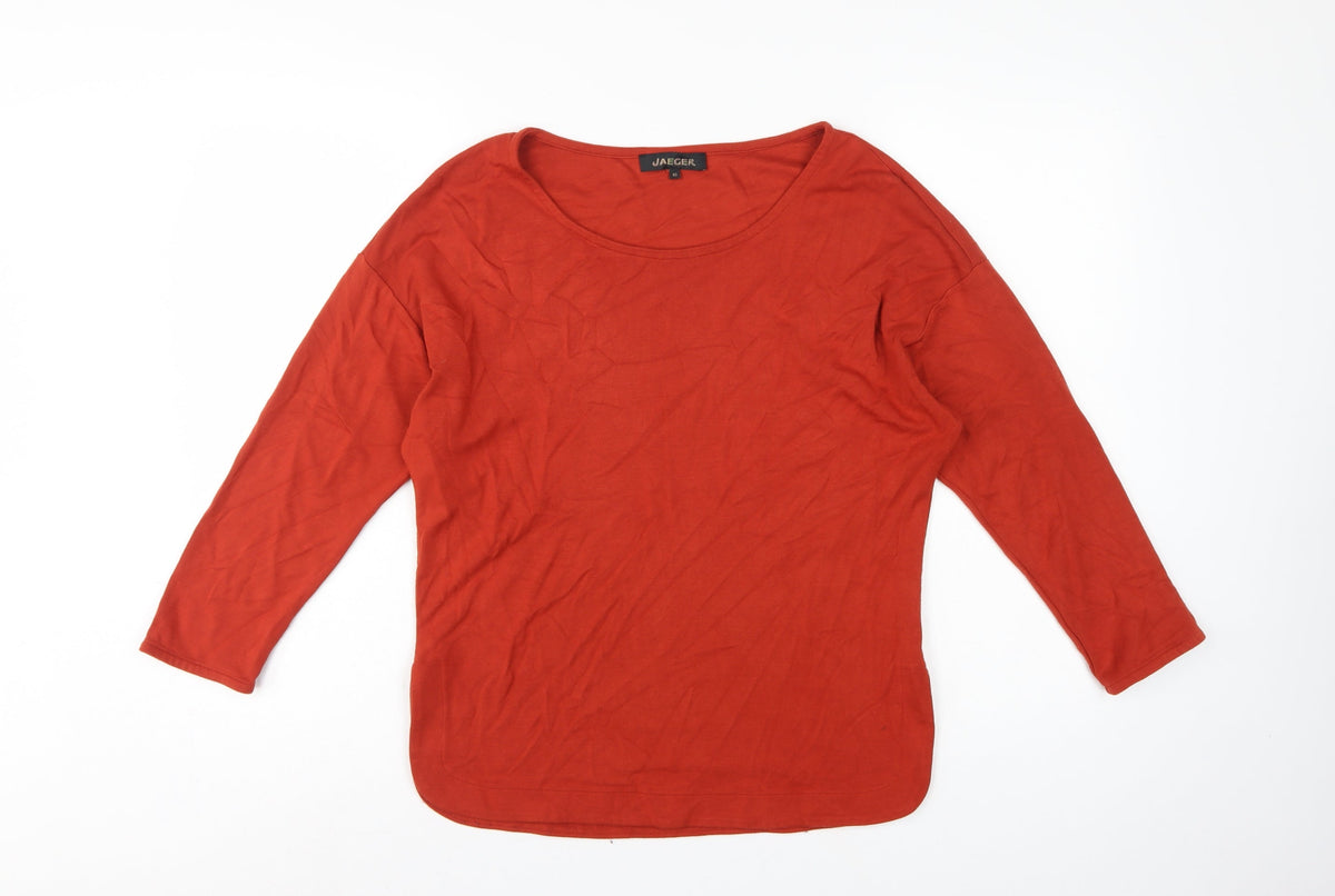 Jaeger Women Red XS Viscose Jersey 3/4 Sleeve Scoop Neck Basic Top