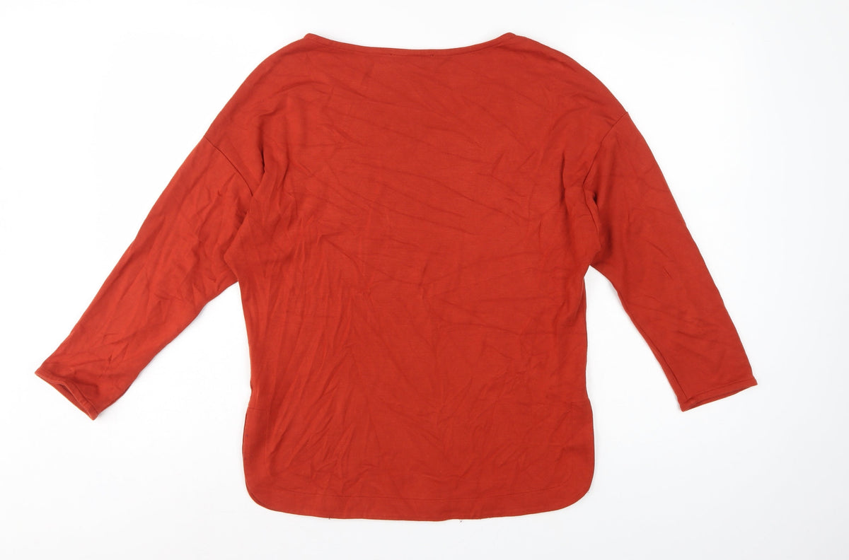 Jaeger Women Red XS Viscose Jersey 3/4 Sleeve Scoop Neck Basic Top