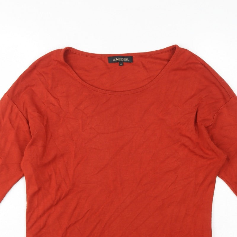 Jaeger Women Red XS Viscose Jersey 3/4 Sleeve Scoop Neck Basic Top