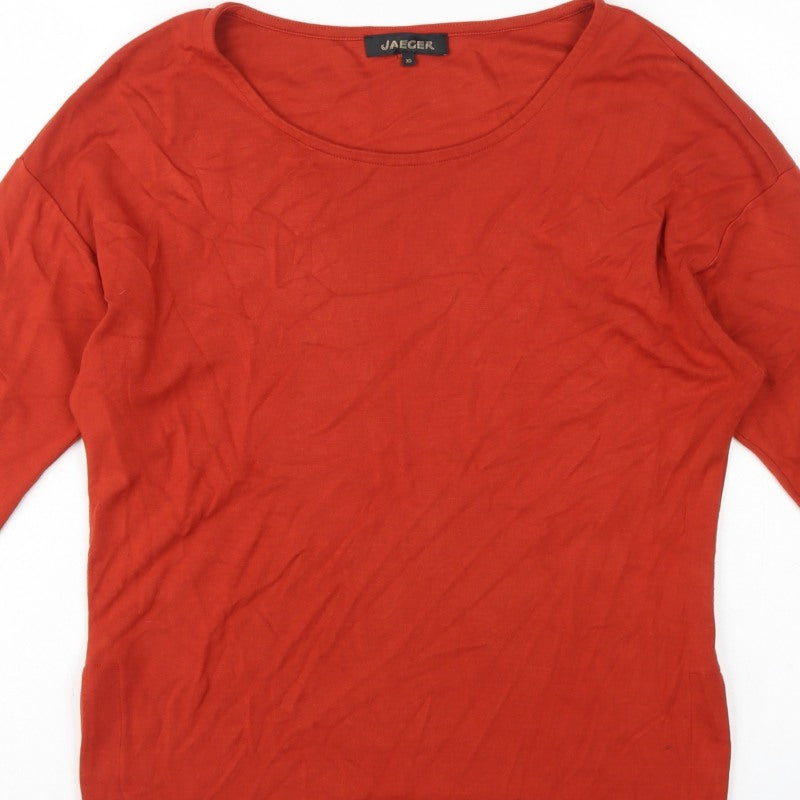 Jaeger Women Red XS Viscose Jersey 3/4 Sleeve Scoop Neck Basic Top