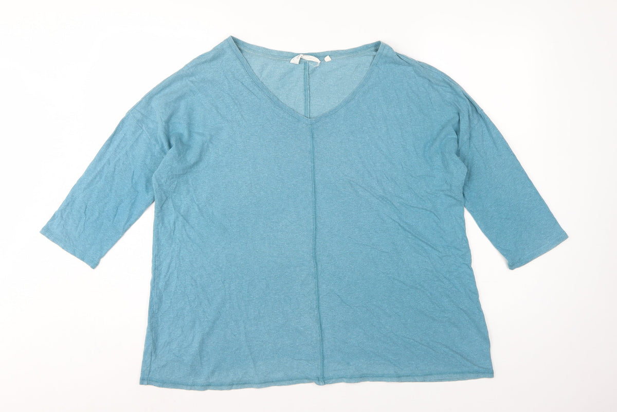 Seasalt Cornwall Women's Blue UK 14 Basic V-Neck Hemp Cotton Top