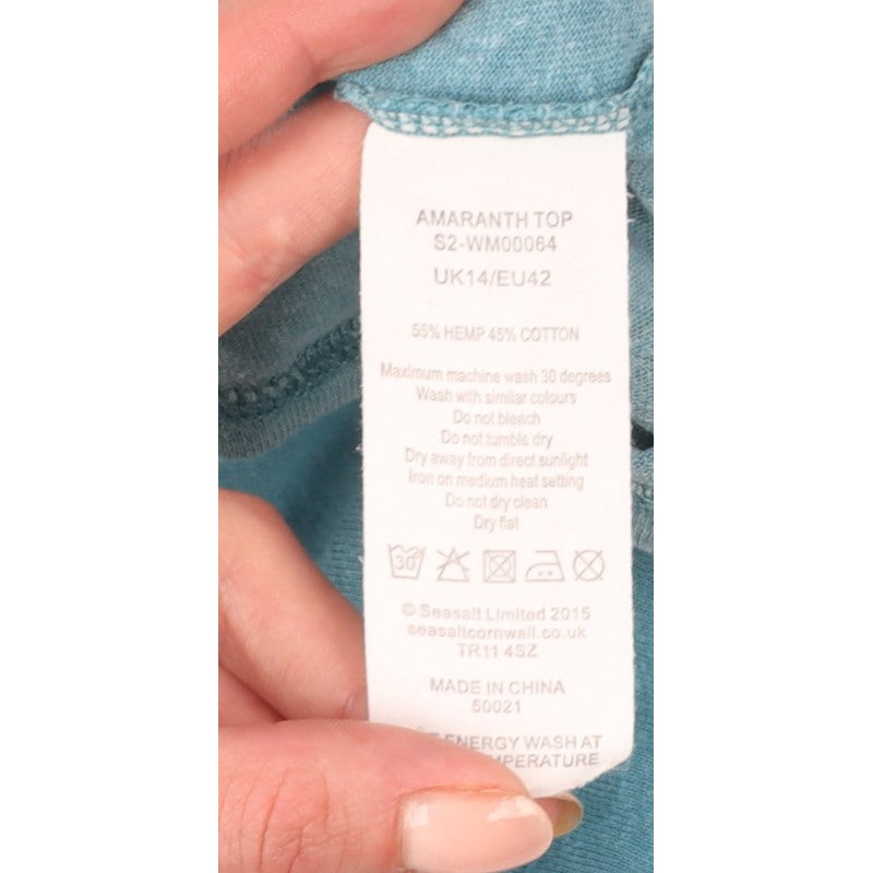 Seasalt Cornwall Women's Blue UK 14 Basic V-Neck Hemp Cotton Top