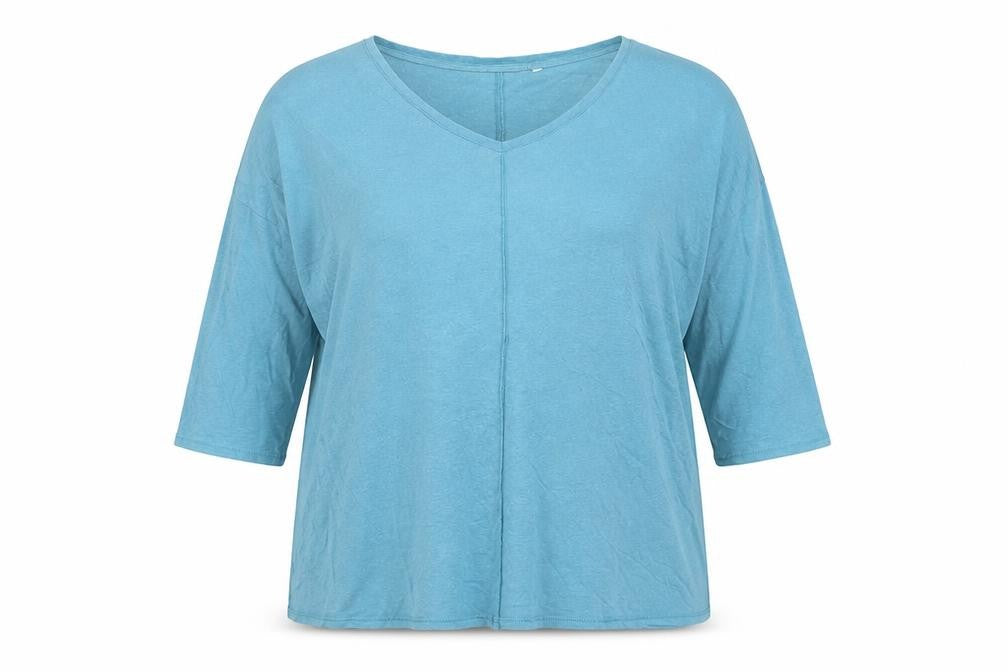Seasalt Cornwall Women's Blue UK 14 Basic V-Neck Hemp Cotton Top