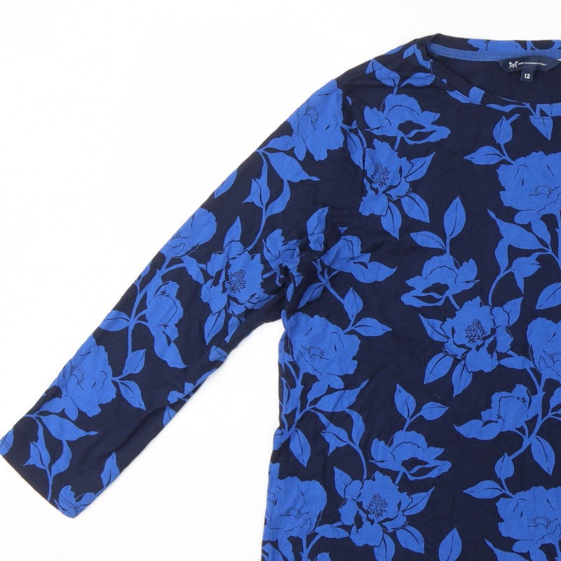 Crew Clothing Company Women Blue Size 12 Floral 3/4 Sleeve Blouse