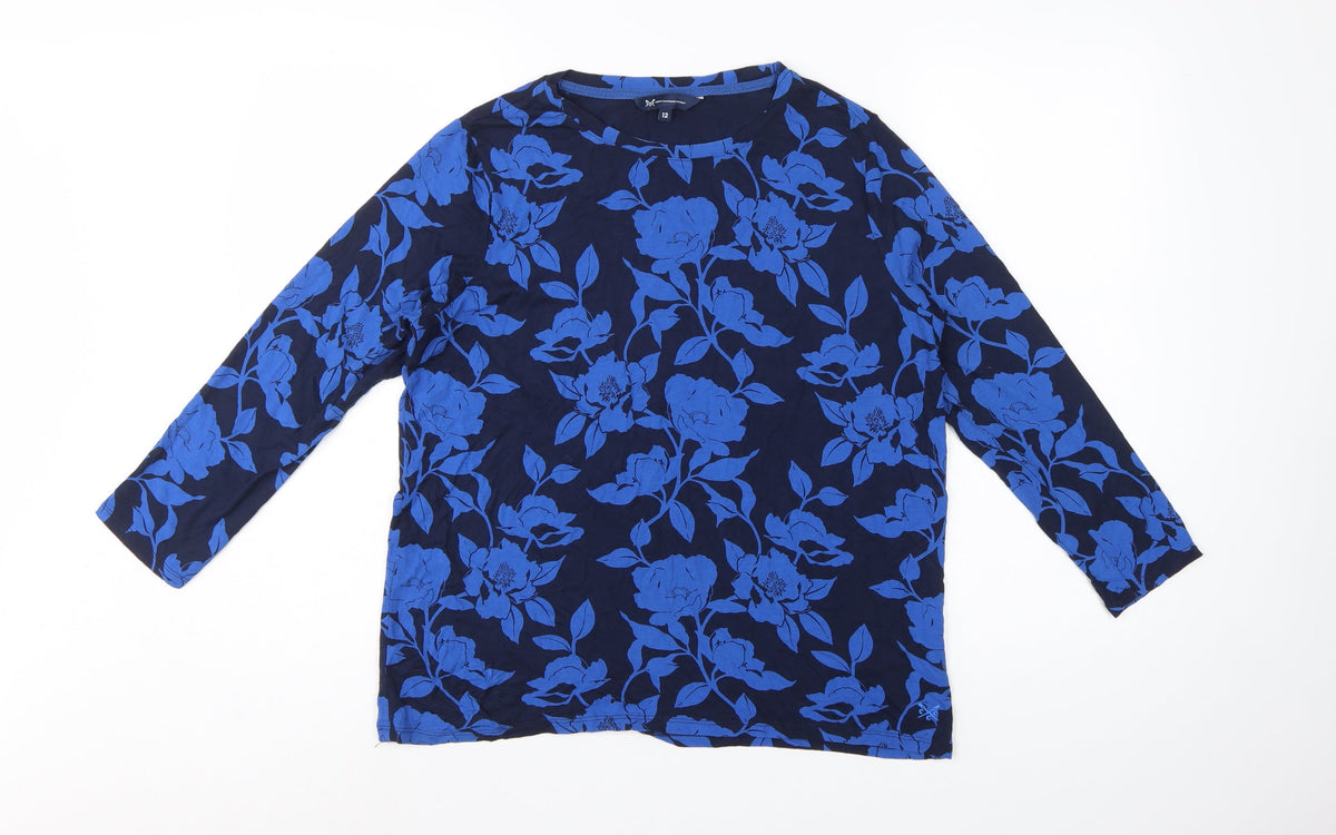 Crew Clothing Company Women Blue Size 12 Floral 3/4 Sleeve Blouse