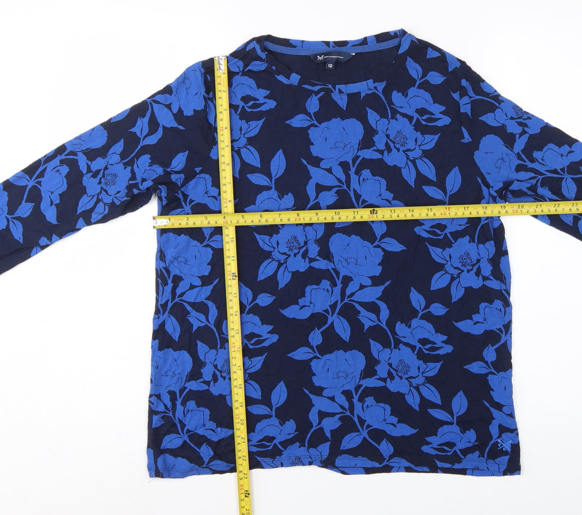 Crew Clothing Company Women Blue Size 12 Floral 3/4 Sleeve Blouse