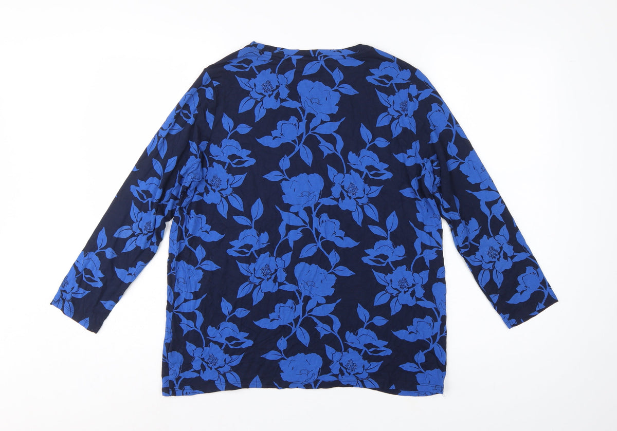Crew Clothing Company Women Blue Size 12 Floral 3/4 Sleeve Blouse