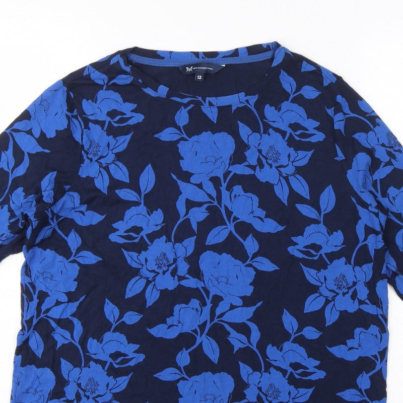 Crew Clothing Company Women Blue Size 12 Floral 3/4 Sleeve Blouse