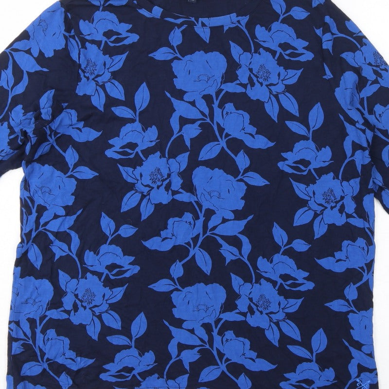 Crew Clothing Company Women Blue Size 12 Floral 3/4 Sleeve Blouse