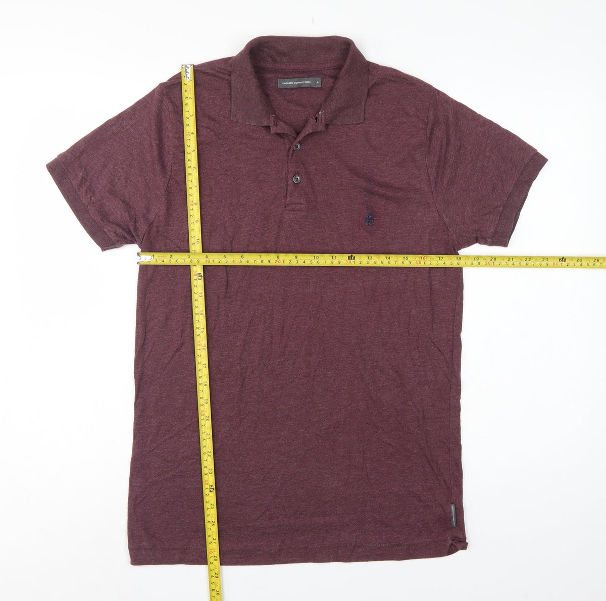 French Connection Men’s Red L Logo Cotton Blend Short Sleeve Polo