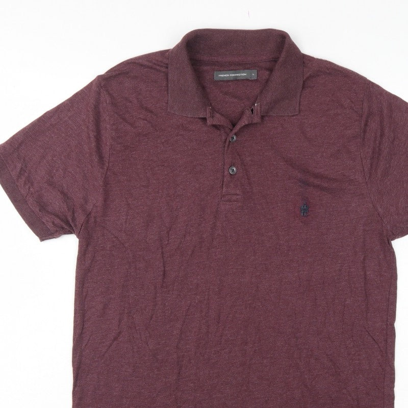 French Connection Men’s Red L Logo Cotton Blend Short Sleeve Polo