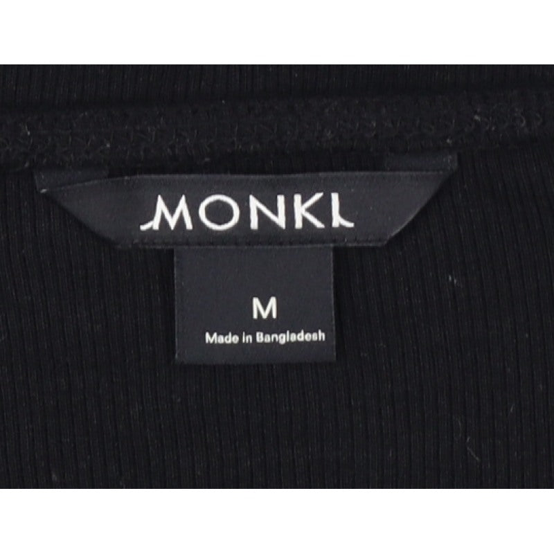 Monki Women Black M Ribbed Long Sleeve Slim T-Shirt Stretch Basic