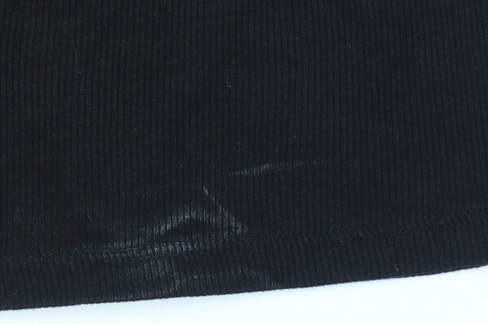 Monki Women Black M Ribbed Long Sleeve Slim T-Shirt Stretch Basic