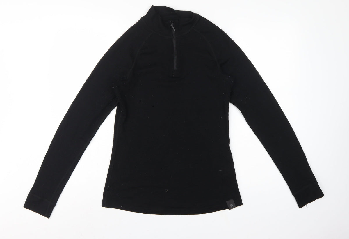Mountain Warehouse Women Black UK 12 Merino 1/2 Zip Thermal Top