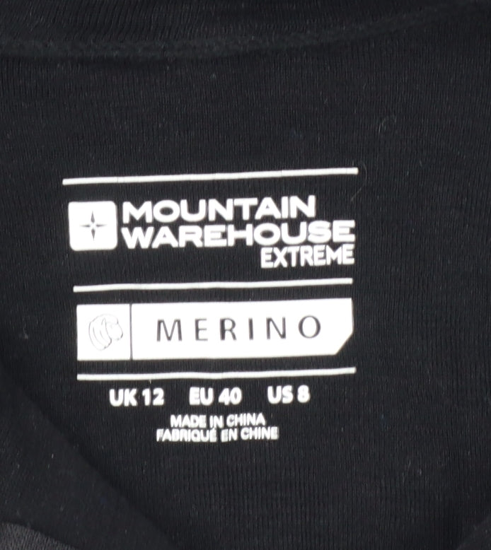 Mountain Warehouse Women Black UK 12 Merino 1/2 Zip Thermal Top