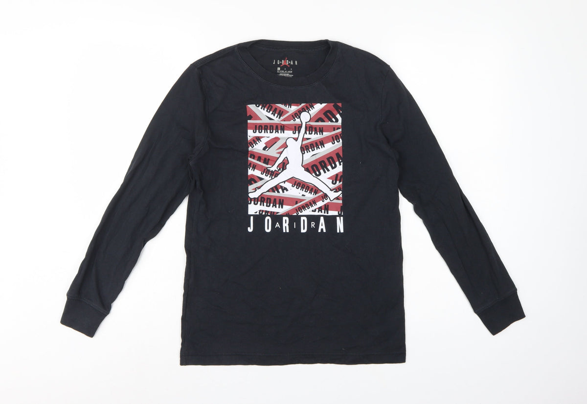 Jordan Boys Black 12-13 Years Graphic Logo Long Sleeve Jersey T-Shirt