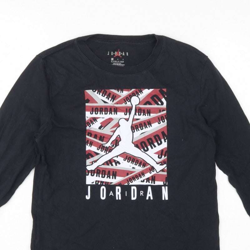 Jordan Boys Black 12-13 Years Graphic Logo Long Sleeve Jersey T-Shirt