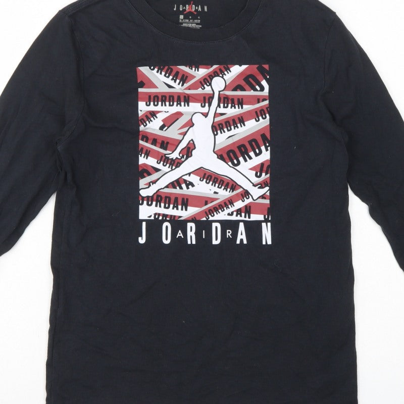 Jordan Boys Black 12-13 Years Graphic Logo Long Sleeve Jersey T-Shirt