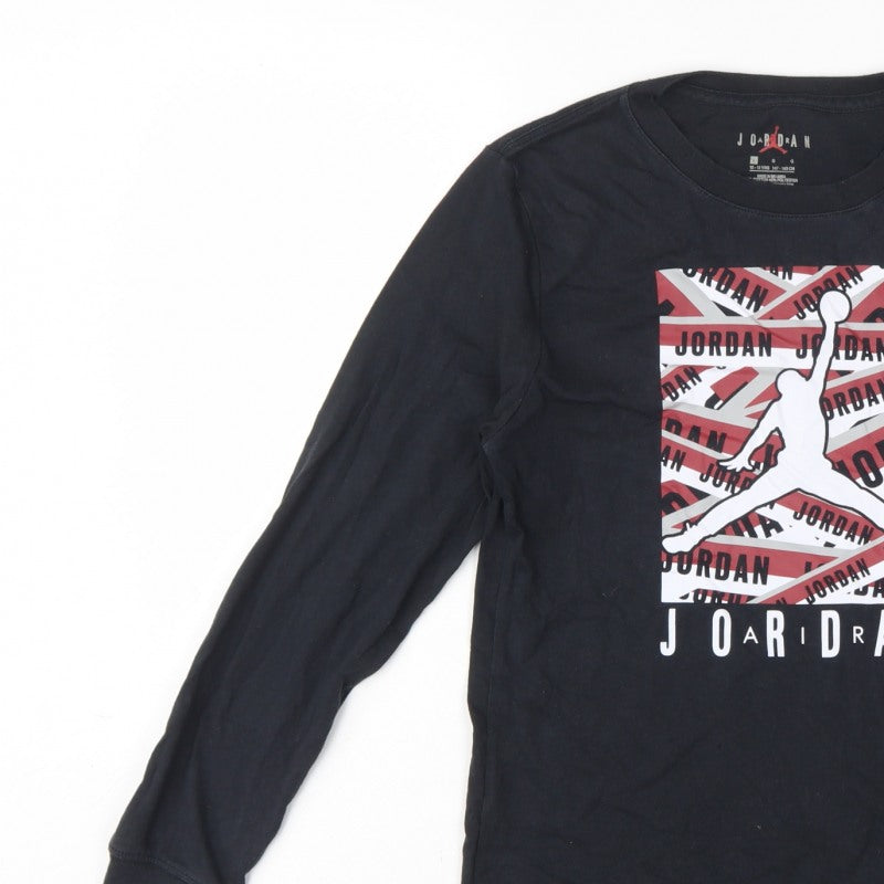 Jordan Boys Black 12-13 Years Graphic Logo Long Sleeve Jersey T-Shirt