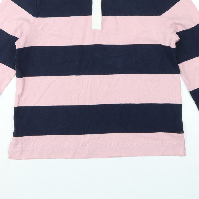 Marks and Spencer Women Pink Navy Stripe Rugby Polo Top UK 10 Long Sleeve