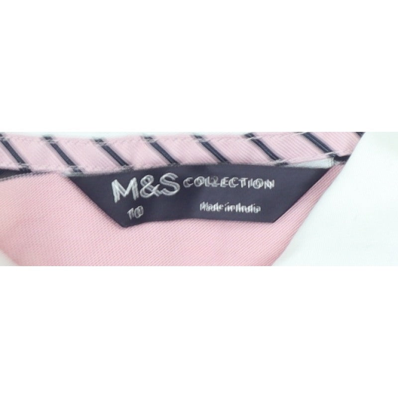 Marks and Spencer Women Pink Navy Stripe Rugby Polo Top UK 10 Long Sleeve