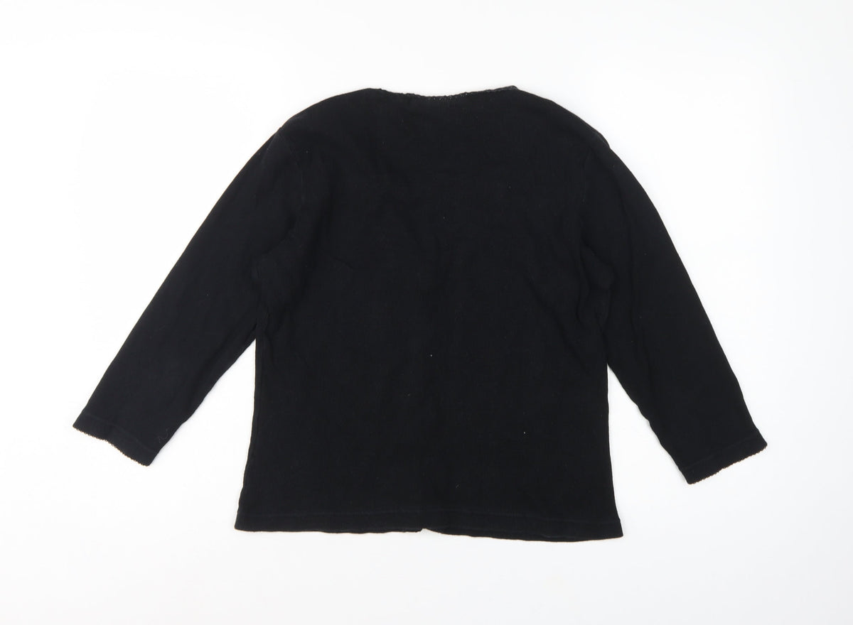 Monsoon Women Black UK 10 Jersey Button-Up V-Neck 3/4 Sleeve Cardigan