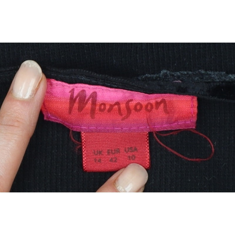Monsoon Women Black UK 10 Jersey Button-Up V-Neck 3/4 Sleeve Cardigan