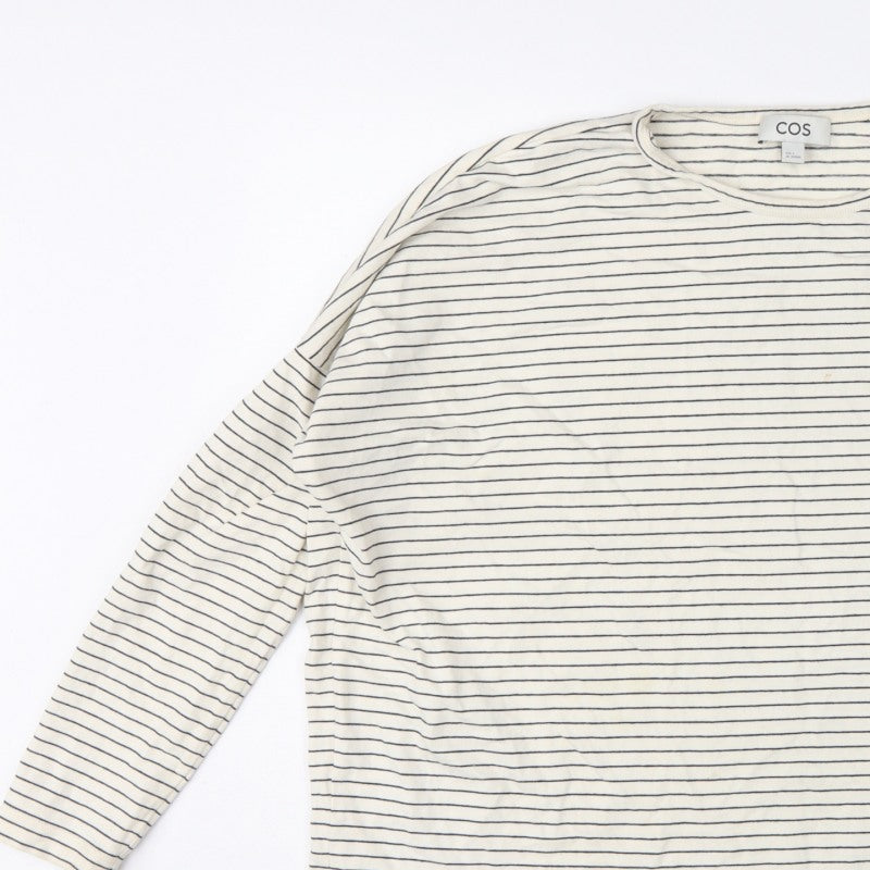 COS Women Ivory Navy Striped S Relaxed Long Sleeve Jersey T-Shirt