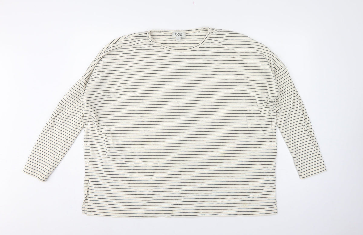COS Women Ivory Navy Striped S Relaxed Long Sleeve Jersey T-Shirt