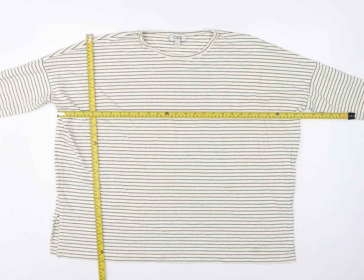 COS Women Ivory Navy Striped S Relaxed Long Sleeve Jersey T-Shirt