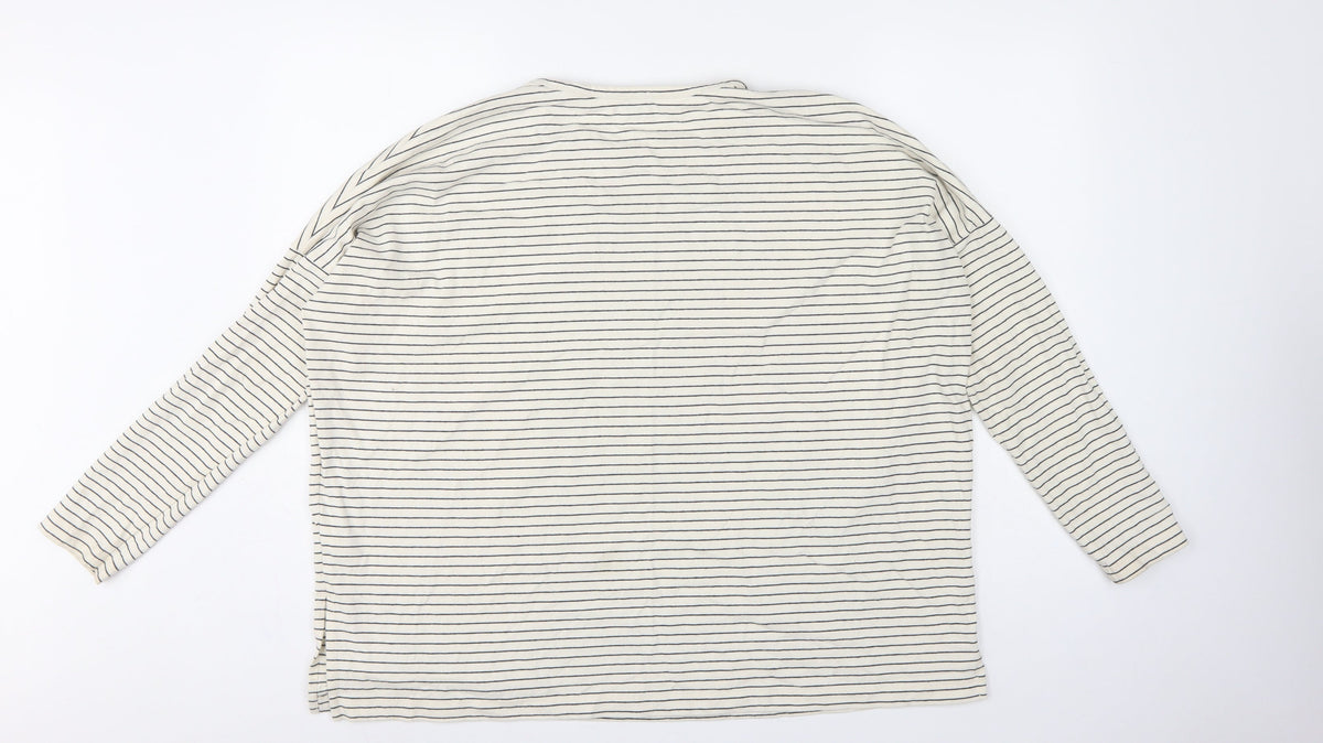 COS Women Ivory Navy Striped S Relaxed Long Sleeve Jersey T-Shirt