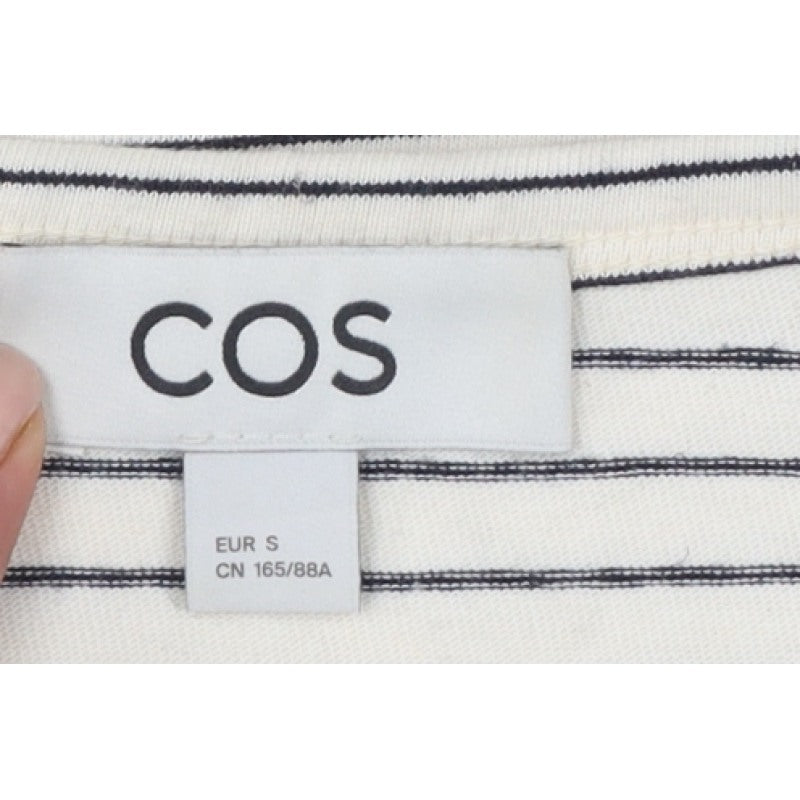 COS Women Ivory Navy Striped S Relaxed Long Sleeve Jersey T-Shirt