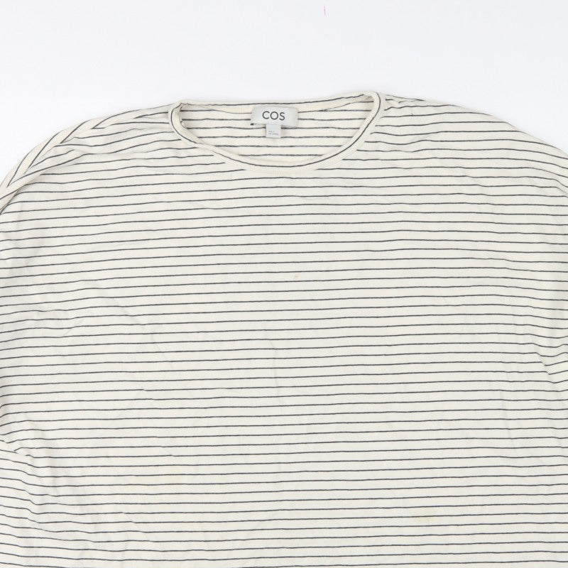 COS Women Ivory Navy Striped S Relaxed Long Sleeve Jersey T-Shirt
